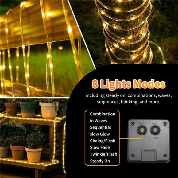 Solar Rope Light Waterproof IP65 39FT 100LEDs Outdoor LED ‎Solar Outdoor Lights - Picture 5 of 7